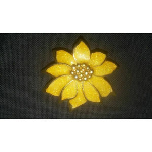 Vintage 1970's yellow glitter enamel poinsettia brooch pin.